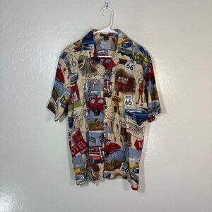 David Carey Originals Shirt Mens Large Route 66 Hawaiian Aloha Button Front